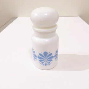 Vintage Milk Glass Bubble Lid Apothecary Jar Blue and White Made in Belgium